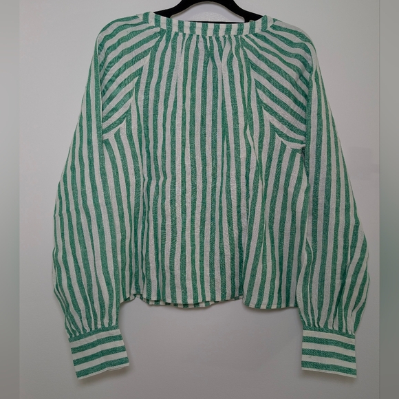 J.Crew NWT Green Striped Cabana Linen Top S Coastal Preppy Spring Minimalist - Picture 3 of 8